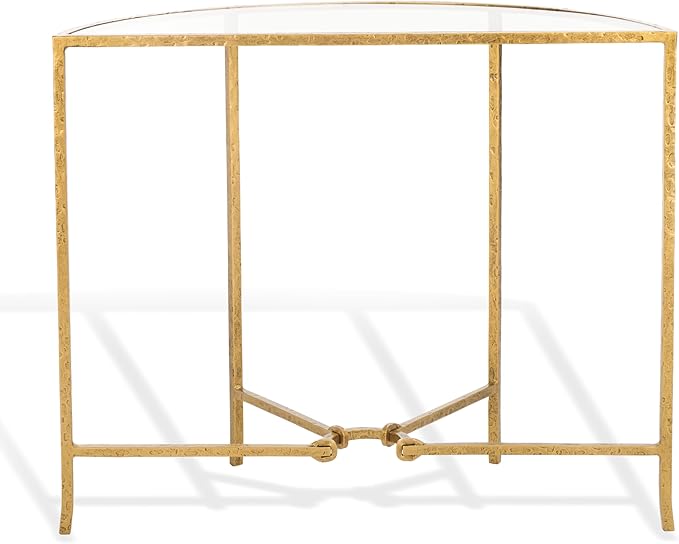 SAFAVIEH Couture Collection Tauri Brass Metal Glass Top Half Moon Console Table (Fully Assembled)