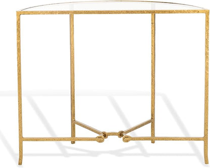 SAFAVIEH Couture Collection Tauri Brass Metal Glass Top Half Moon Console Table (Fully Assembled)