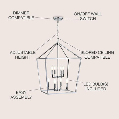 JONATHAN Y JYL7438C Pagoda Lantern Dimmable Adjustable Metal LED Pendant Classic Traditional Farmhouse Dining Room Living Room Kitchen Foyer Bedroom Hallway, 20 in, Chrome