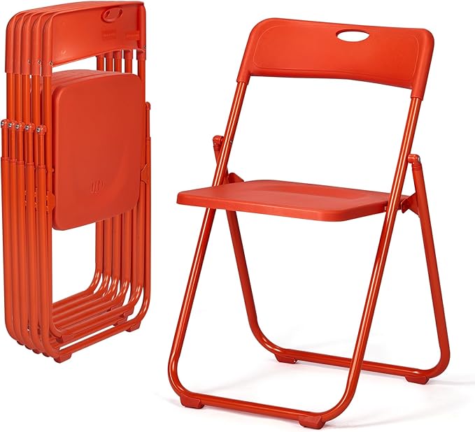 Karl home 6 Pcs Folding Chair, 300LBS Lightweight Foldable Plastic Chair, Reinforced Metal Frame Easy to Fold & Store for Indoor & Outdoor, Wedding, Party, Meeting Room, Patio and Garden, Orange