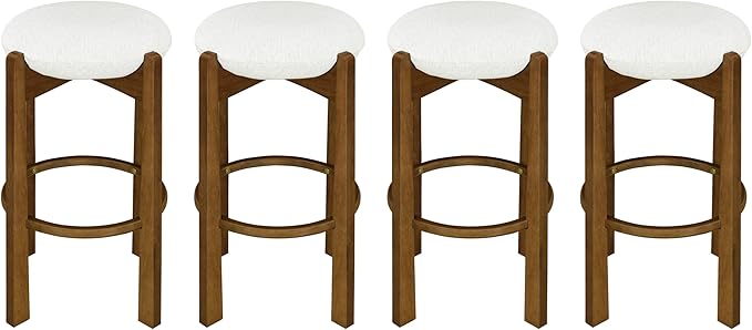 Christopher Knight Home Lilac Modern Counter Height Bar Stools Set of 4, Fabric Round Stool Chair for Kitchen Island, Wood Dining Room Chair, Upholstered Counter Stool with Footrest,Dark Walnut+Ivory