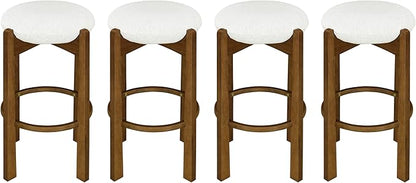 Christopher Knight Home Lilac Modern Counter Height Bar Stools Set of 4, Fabric Round Stool Chair for Kitchen Island, Wood Dining Room Chair, Upholstered Counter Stool with Footrest,Dark Walnut+Ivory