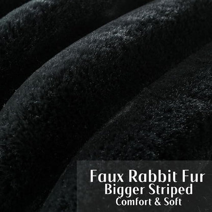 FUTEI Black Decorative Throw Pillow Covers 20x20 Inch Set of 2, Square Soft Faux Rabbit Fur Thick Striped Cushion Cover,Winter Home Decor for Couch Bed Living Room