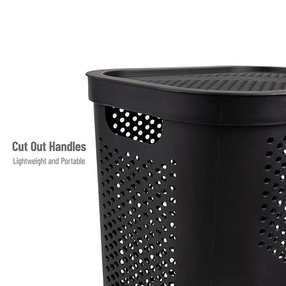 Mind Reader 60L Slim Laundry Hamper, Clothes Basket, Lid, Ventilated, Plastic, Set of 2, Black