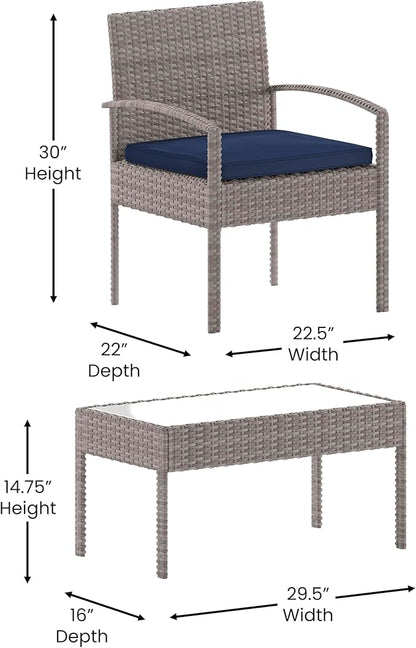 Flash Furniture Aransas Series 4 Piece Gray Patio Set with Steel Frame and Navy Cushions