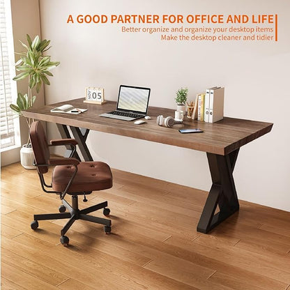Solid Wood and Metal Modern Industrial 55 inch Wide Home Office Desk, Writing Table, Workstation, Perfect Table for Your workspace Study Table Furniture in Rustic Natural Aged Brown