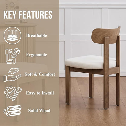 Beige Dining Chairs Set of 2, Mid Century Modern Linen Dining Room Chairs with Curved Back, Armless Kitchen Chairs for Living Room/Restaurant/Balcony/Bedroom/Home Desk/Task