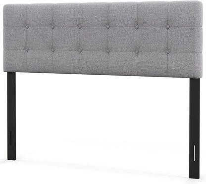 Giantex Linen Upholstered Headboard, Adjustable Width Button Tufted Headboard Only with Solid Wood Legs, Attach Frame, Rectangular Headboard for Queen Full Size Bed, Gray