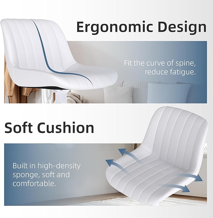 Youhauchair Bar Stools Set of 4, Swivel Counter Height Barstools with Back, Adjustable PU Leather Bar Chairs, Modern Armless Kitchen Island Stool, White