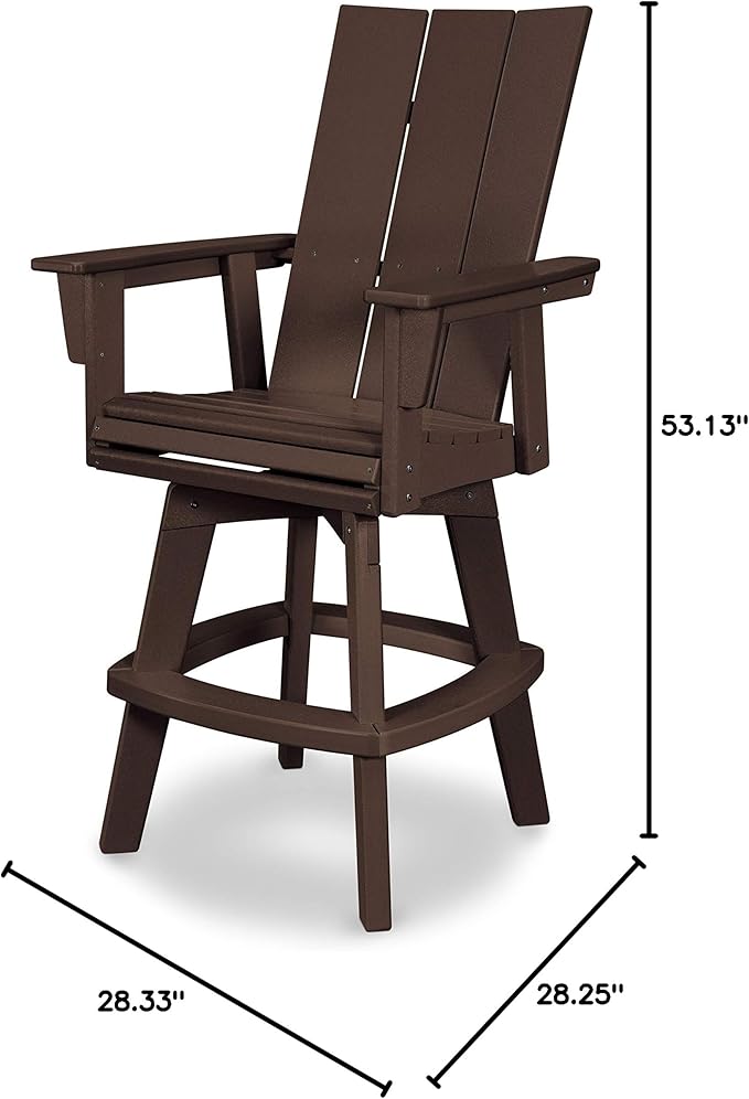 POLYWOOD® Modern Curveback Adirondack Swivel Bar Chair in Mahogany