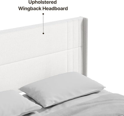Gizoon King Bed Frame with Wingback Headboard, Upholstered Platform Bed with Modern Geometric Headboard, Wooden Slats, Noise-Free, No Box Spring Needed