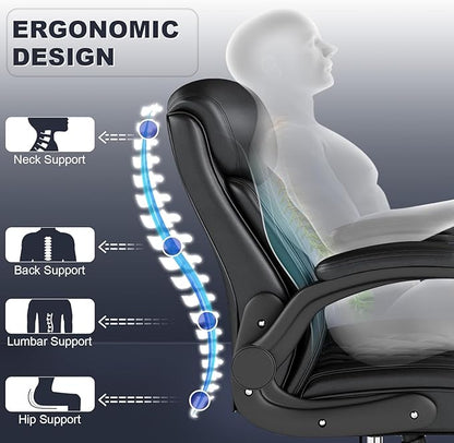 AnyGod Executive Leather Office Chair, Ergonomic Mid-Back Desk Chairs Comfy for Home Office with Flip-up Armrests, Lumbar Support, Adjustable Height and Swivel Rolling Wheels
