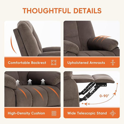 Power Swivel Rocker Recliner with Massage and Heat, USB and Type-C Port, Infinite Position, Electric Glider Rocking Chairs Living Room, Soft Fabric Reclining Sofa Chair (Velvet Brown)