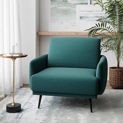 Oversized Accent Chair for Living Room Chairs Reading Arm Chair Comfy Modern Single Sofa Side Chairs with Metal Legs & Soft Cushion for Bedroom, Waiting Room (Velvet Dark Green, Set of 1)