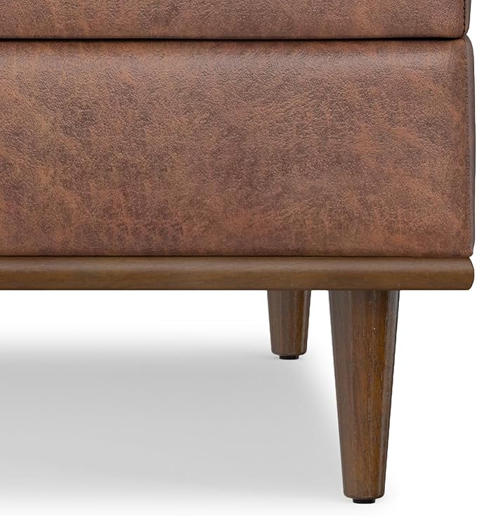 SIMPLIHOME Shiloh 38 inch Wide Transitional Contemporary Square Storage Ottoman in Distressed Saddle Brown Vegan Faux Leather, Assembled, for The Living Room, Entryway and Family Room
