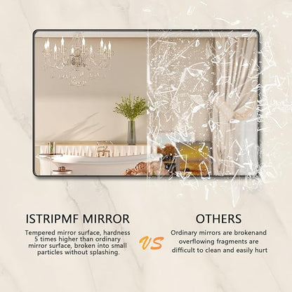 40x36 Inch Black Bthroom Mirror,Black Metal Frame Vanity Mirror for Wall,Rounded Corner Rectangle Matte Black Mirror,Tempered Glass,Anti-Rust (Horizontal/Vertical)