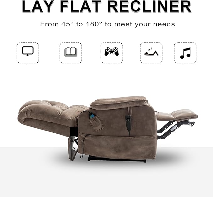 Power Lift Recliner Chair Recliners for Elderly,Lay Flat Velvet Tufted Recliner with Heat and Massage,Dual Motor Lounge Recliners for Living Room