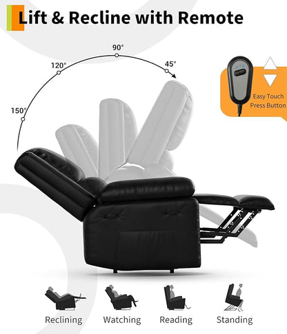 GarveeHome Power Lift Recliner Chair - Heat and Massage, PU Leather, Adjustable Back and Legs, Electric Lift Chair Designed for The Elderly and People with Mobility impaired