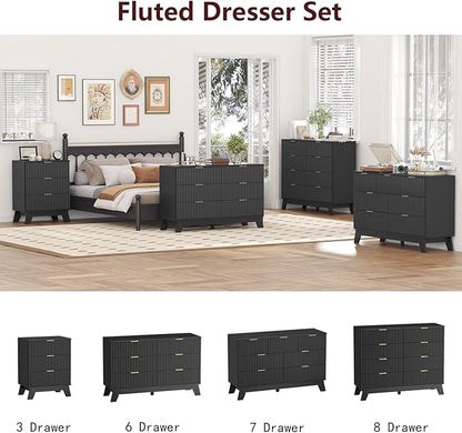 Fluted Dresser for Bedroom,6 Drawer Dresser for Closet,Storage Cabinet and Chest of Drawers with Gold Handle,TV Stand,Storage Organizer for Living Room,Hallway,Entryway,Black