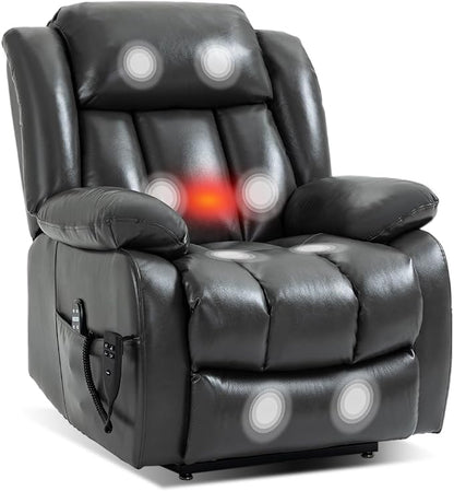 Recliner Chairs for Adults, Power Lift Chair for Elderly, Oversized Bedroom Chair with Massage&Heat, Leather Nursery Glider Chair for Living Room, Sofa Chair Home Theater Seating with Lumbar Support