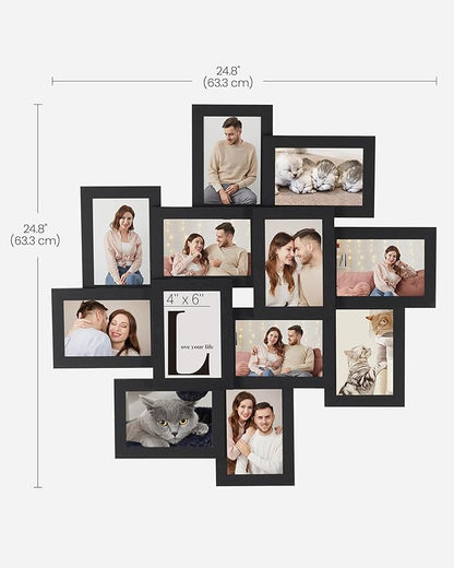 SONGMICS 4x6 Collage Picture Frames, 12-Pack Photo Collage Frame for Wall Decor, Glass Front, Assembly Required, Christmas Gift, Ink Black URPF22BK