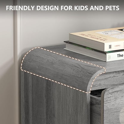 Dresser for Bedroom with 6 Drawers, 47" Wide Modern Dressers & Chest of Drawers with Curved Profile Design, Wood Closet Clothes Storage Dressers Organizer for Bedroom Living Room Hallway, Grey