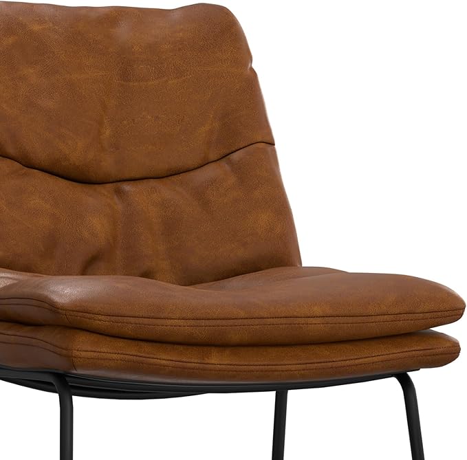 SIMPLIHOME Danika Counter Stools (Set of 2) - 24 Inch Seat Height Upholstered Metal Kitchen Seats in Camel Brown Vegan Faux Leather, Mid Century Modern Seating with Tufted Design and Footrest