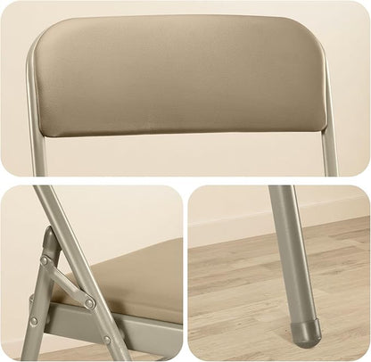 cyclone sound 4 Pack Folding Chairs with PU Padded Cushion and Back, Commercial Grade Metal Chairs with Comfortable PU Leather Cushion for Home and Office, for Indoor and Outdoor Events (4, Beige-PU)