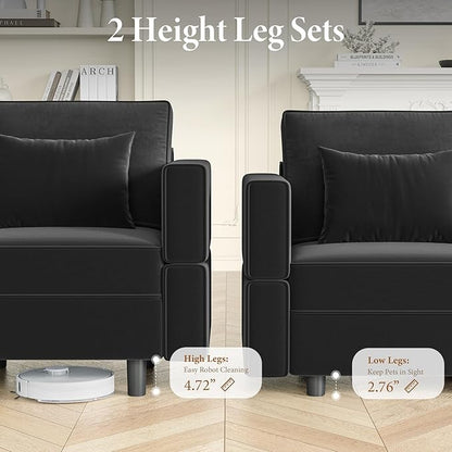 Vesgantti Sectional Couches with Storage Seats, 118" L Shaped Convertible Modular Sectional Sofa, 4 Seat & 1 Ottoman Velvet Storage Chaises Deep Seat Couch for Living Room, Bedroom, Apartment, Black