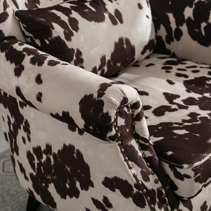 chairus Mid-Century Modern Accent Chair with Ottoman, Comfy Velvet Single Sofa Chair Button Tufted Wingback Armchair with Pillow for Living Room/Bedroom/Club - Cow