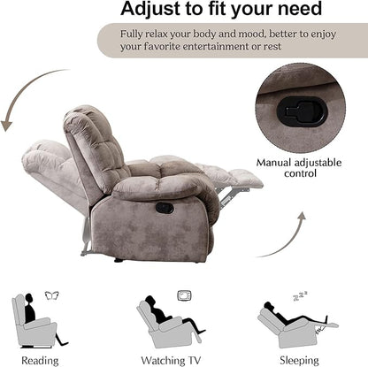 CANMOV Manual Recliner Chair, Single Reclining Sofa with Overstuffed Backrest and Armrest for Living Room, Bedroom Furniture, Light Brown