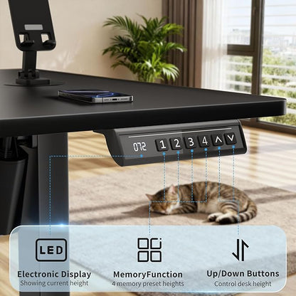 Shahoo 55 Inch Standing Desk, Electric Height Adjustable Computer Desks with Hook and Cable Hole, Black
