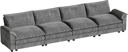 Homall 159" Modular Sectional Sofa, Linear Sofa Couch with Double-Layer Cushion, DIY Combination Chenille Deep 4-Seat Cloud Couch for Living Room, Apartment (Light Grey, Linear Sofa)