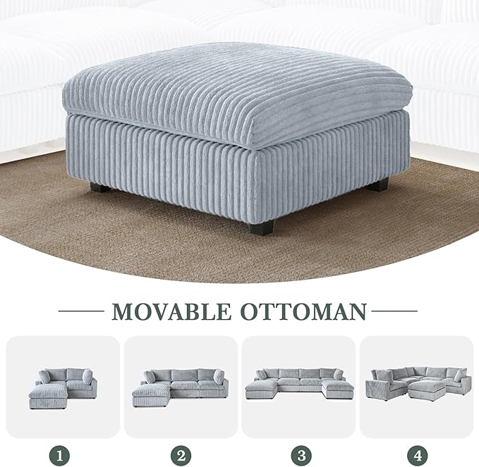 Modular Sectional Sofa, Convertible L Shaped Sectional Couches for Living Room,Deep Seat Cloud Couch,5 Seat Comfy Modular Sofa with Ottoman, Removable Covers,Gray