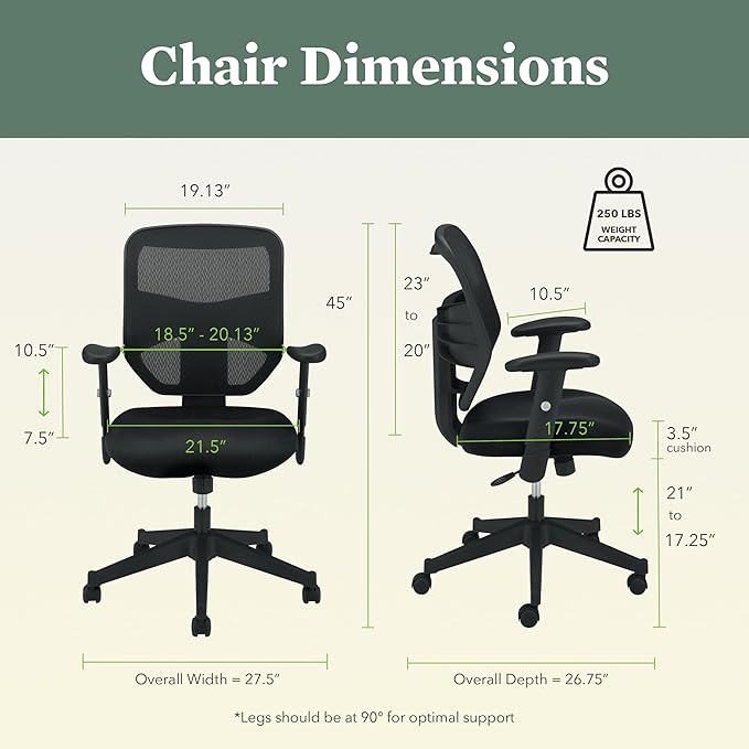 HON Prominent High Back Office Chair, Ergonomic Desk Chair with Adjustable Center-Tilt Recline, 360 Swivel, Swivel-Tilt, Black