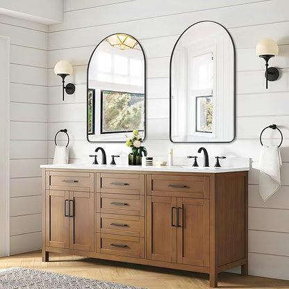 ANDY STAR Arched Mirror, 24" x 38" Black Bathroom Mirror in Stainless Steel Metal Frame, Arch Top Rounded Corner 1" Deep Set Design Wall Mount Hangs Vertical