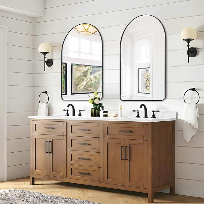 ANDY STAR Arched Mirror, 24 x 36 Inch Black Wall Mirror in Stainless Steel Metal Frame, Arch Top Rounded Corner 1 Inch Deep Set Design Wall Mount Hangs Vertical
