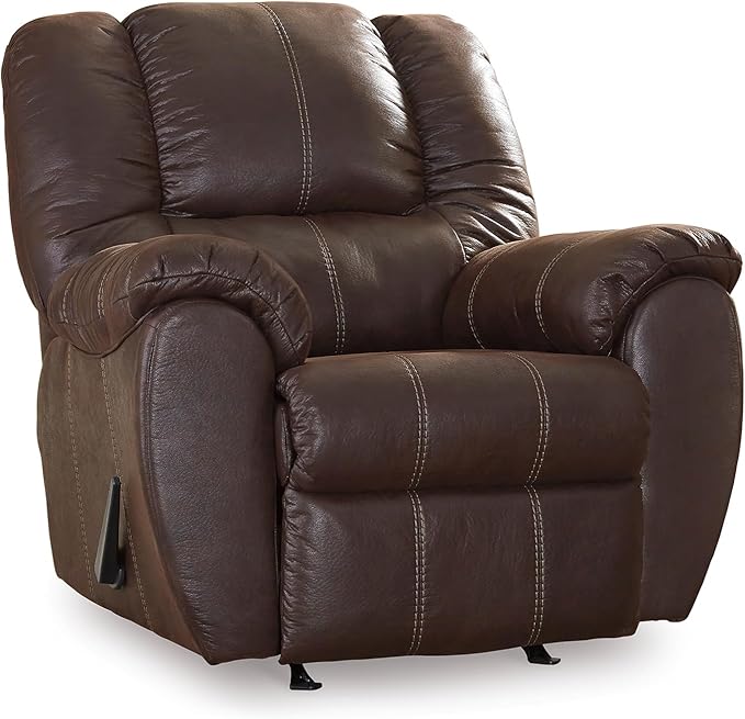 Signature Design by Ashley McGann Modern Faux Leather Manual Pull Rocker Recliner, Brown