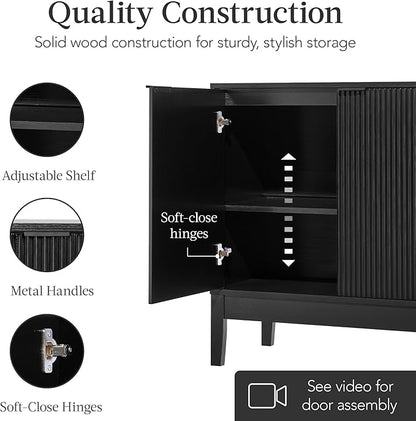 Best Choice Products 2-Door Modern Storage Cabinet, Buffet, Sideboard, Media Cabinet, Cupboard, Entryway Accent Table, Bookcase w/Reeded Panels and Adjustable Shelves – Black