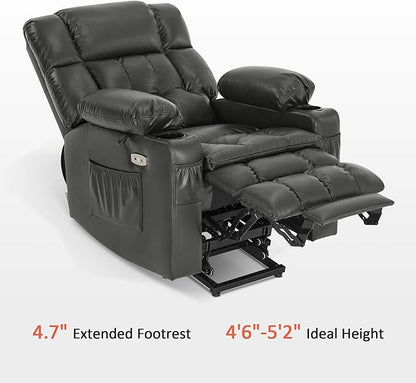 MCombo Dual Motor Small Power Lift Recliner Chair for Elderly, Lay Flat Lift Chair with Heat and Massage, Petite Lift Chair, Cup Holders, Faux Leather 7893 (Grey, Small)