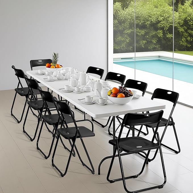 Karl home 10 Pcs Folding Chair, 300LBS Lightweight Foldable Plastic Chair, Reinforced Metal Frame Easy to Fold & Store for Indoor & Outdoor, Wedding, Party, Meeting Room, Patio and Garden, Black