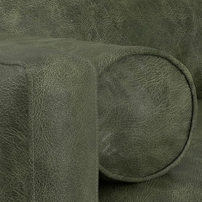 SIMPLIHOME Morrison 89-inch Wide Sofa in Moss Green Genuine Leather, Mid-Century Modern Design Couch for Living Room, Single Bench Cushion, 2 Back Cushions, 2 Bolster Pillows
