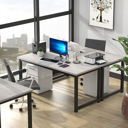 NSdirect 63" Large Computer Desk,Modern Simple Style PC Table Office Desk Wide Workstation for Study Writing,Gaming and Home Office,Extra 1" Thicker Wooden Tabletop and Black Metal Frame,White+Black