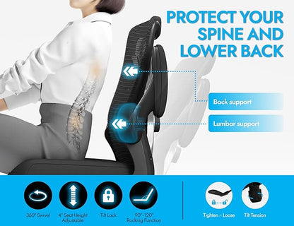 Ergonomic Office Chair - X-Shaped Computer Desk Chairs Comfy, Mesh High-Back Gaming Chair with Adjustable Lumbar Support, Executive Task Chair for Adults, Comfortable for Long Hours