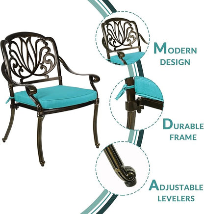 MEETWARM 9-Piece Outdoor Patio Dining Set, 8 Outdoor Dining Cushioned Chairs and 1 Oval Table with 2" Umbrella Hole, All Weather Cast Aluminum Patio Funiture Set for Backyard, Ocean Blue