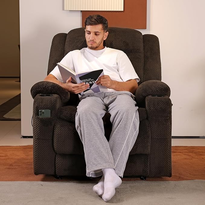 EONIX Lay Flat Power Lift Recliner Chair with Heat and Massage, Dual Motor Electric Lift Chair for Elderly for Postoperative Recovery, 400lbs Heavy Duty, Cup Holders, Lumbar Pillow, Coffee