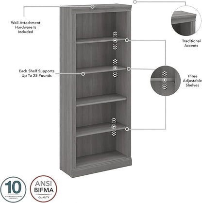 Bush Furniture Saratoga Executive Desk and Bookcase Set in Modern Gray