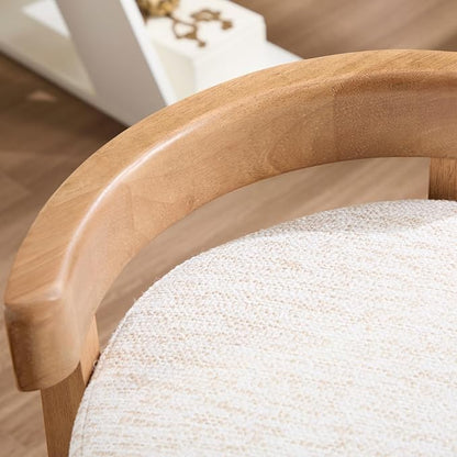Modern Vanity Chair Upholstered Small Ottoman Footstool, Make Up Stool Chenille Fabric with Backrest Wooden Frame for Living Room Bedrooms, 2PCS, Beige