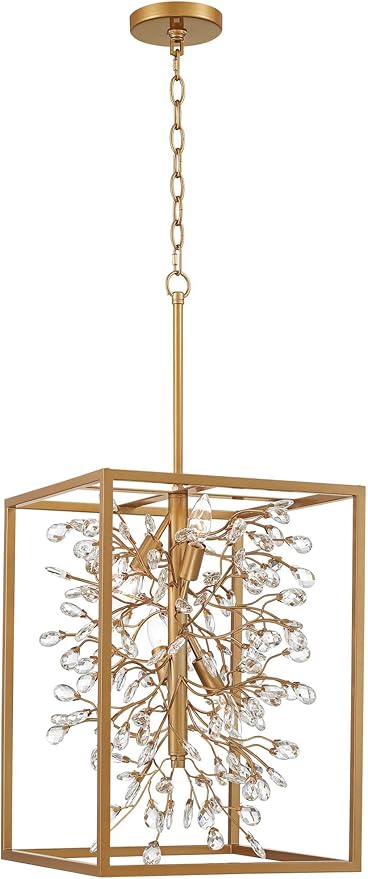 Possini Euro Design Carrine Light Brass Gold Pendant Chandelier Lighting 15 1/4" Wide Modern Clear Crystal Accents 4-Light Fixture for Dining Room House Home Foyer Kitchen Entryway Bedroom Living