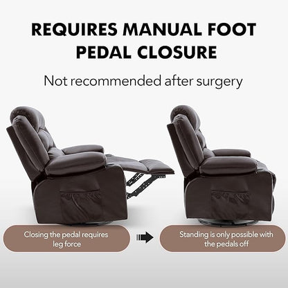 Oversized Recliner Chairs for Adults, 360° Swivel Rocking Recliner with Heat and Massage Lazy Boy Recliner,Recliner Chairs Single Sofa Seat with Cup Holders (Darkbrown, Regular)